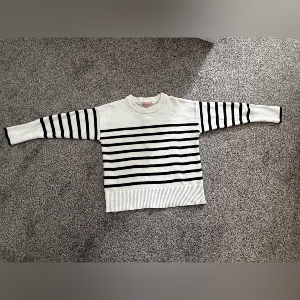 Philosophy White and Black Striped Crewneck Sweater
